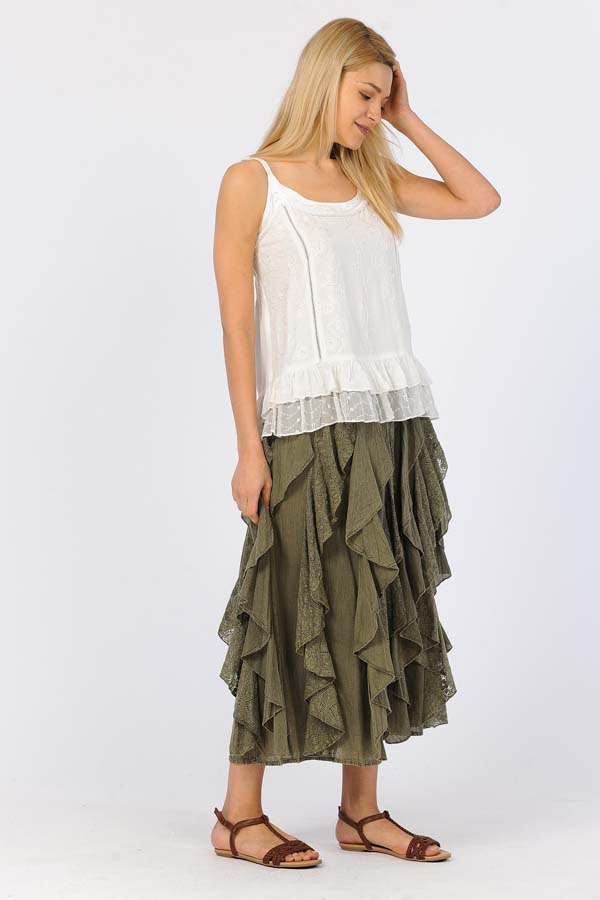 Lace Ruffle Skirt - Olive